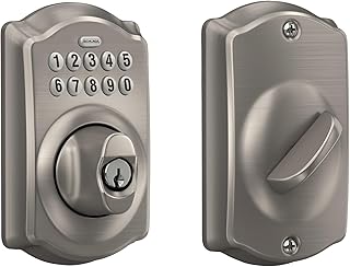 Schlage Electronic Keypad Deadbolt Lock, Camelot Trim, Satin Nickel | Keyless entry door lock, Push button keypad deadbolt, Key backup included, Certified security, Easy install, BE365