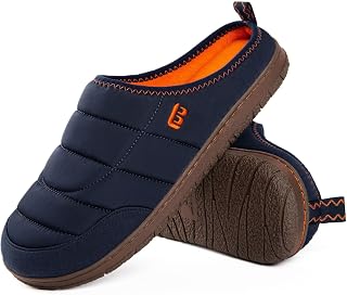 LongBay Mens Two-Tone Slip on Slippers Memory Foam Warm Non-Slip Water Resistant Indoor Outdoor House Shoes Machine Washable
