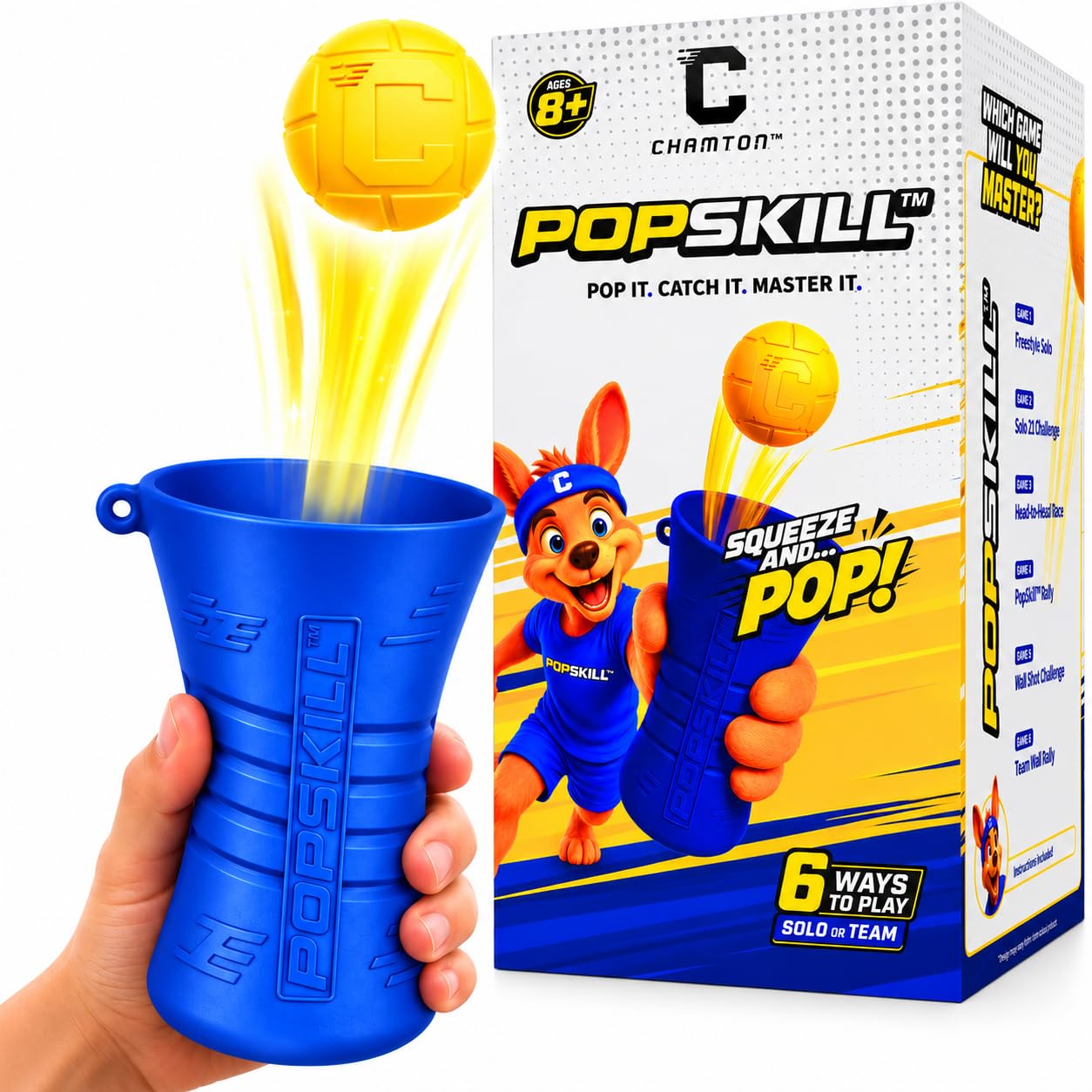 CHAMTON Popskill Squeeze Pop & Catch Skill Game for Kids Ages 8-12+ | Hand-Eye C
