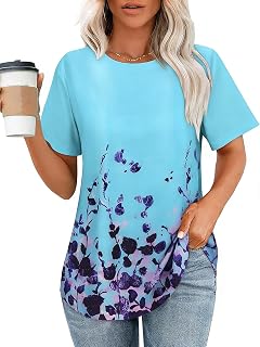Women's Round Neck Floral Print T-Shirt, Spring/Summer Casual Fashion Short Sleeve Top