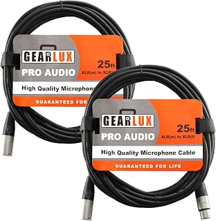 Gearlux XLR Microphone Cable, Fully Balanced, Male to Female, 25 Feet - 2 Pack