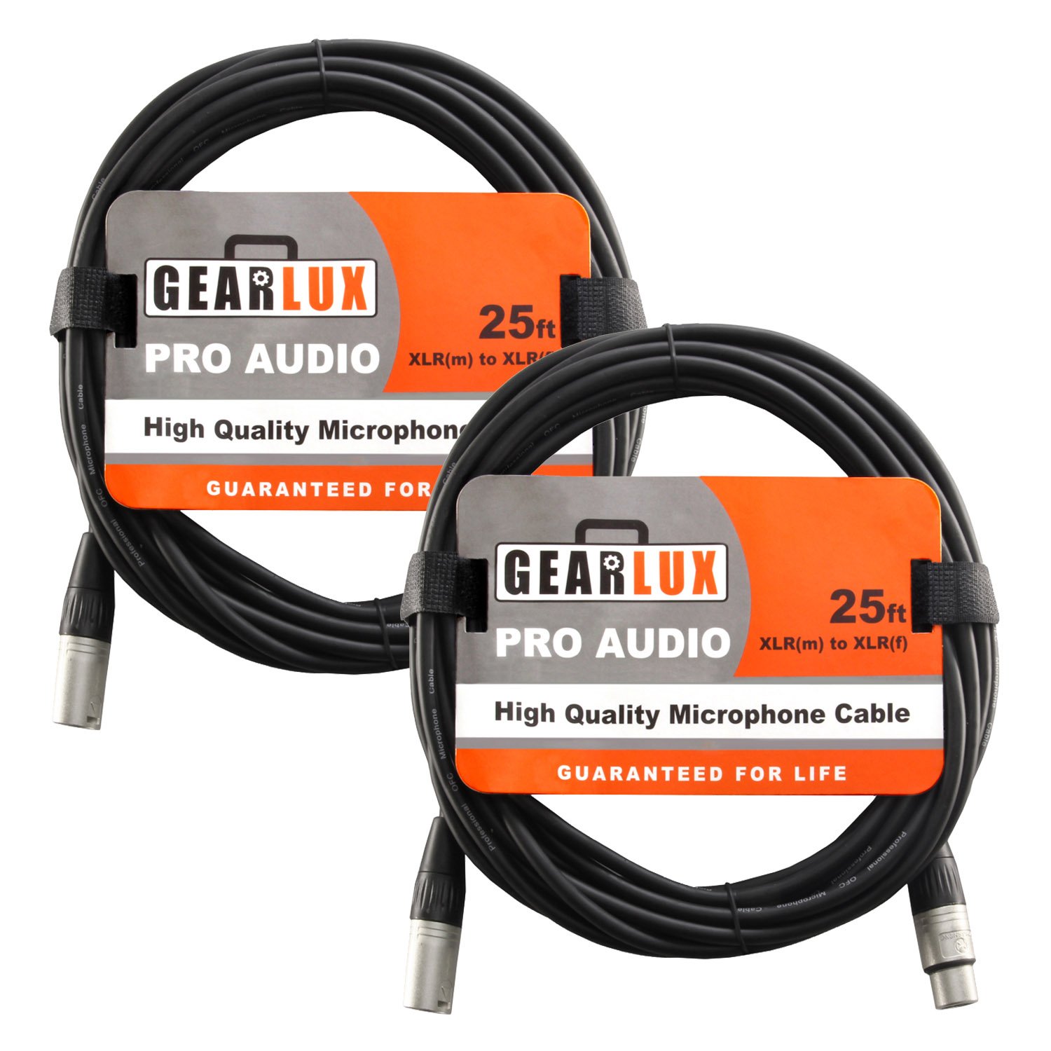 Gearlux XLR Microphone Cable, Fully Balanced, Male to Female, 25 Feet - 2 Pack