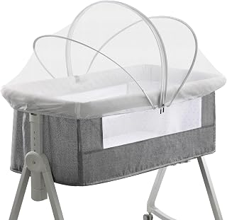 Bassinet Cover for Cats - Mosquito Net Cover for Bassinet Bedside Sleeper to Keep Cats Out - Breathable Baby Mosquito Net with 2-Way Zipper (White-Small)