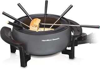 Hamilton Beach 12 Cup Electric Fondue Pot Set with Temperature Control | 3 Quart PFAS-Free Nonstick Interior For Cheese, Chocolate, Hot Oil, Broth | Includes 6 Color-Coded Forks | Gray | 86202