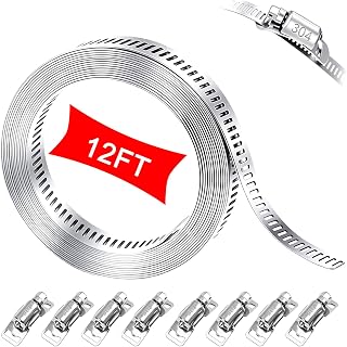 304 Stainless Steel Hose Clamp Assortment Kit,DIY 12FT Metal Strap + 8 Stronger Fasteners,Adjustable Large Worm Gear Hose Clamps Screw Clamps for Pipe,Duct,Tube,and Fuel Line
