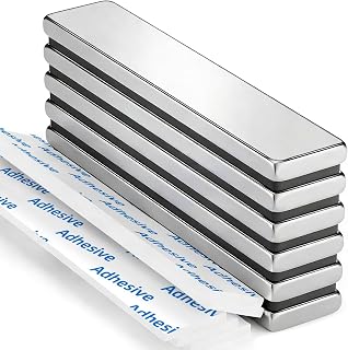 Grtard 6 Pack Strong Magnet, Neodymium Bar Magnets, 60 x 10 x 3 mm | Rare Earth Magnets with Double-Sided Adhesive, Flat Magnetic Strips for Home, Office, Kitchen, Whiteboard, Cabinet, DIY