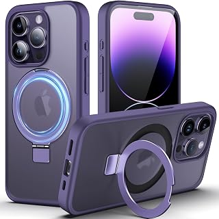 DASFOND Mag-Stand Designed for iPhone 15 Pro Case, 2023 Upgraded [All-in-1] [Compatible with MagSafe] Invisible Ring Kickstand Transparent Matte Phone Case Cover for iPhone 15 Pro , Purple