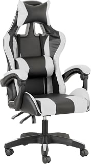 Baroni Home Gaming Chair, Ergonomic Office Chair with Adjustable Backrest, Headrest and Lumbar Support, White