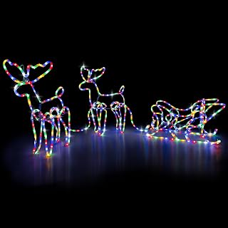 Christow Sleigh & Reindeer Outdoor Christmas Light, 250cm | Rope Light Lawn Decoration, 480 Multi-Colour LEDs, Twinkling Effect, Neon-Style Glow, Freestanding with Stakes, Mains Powered