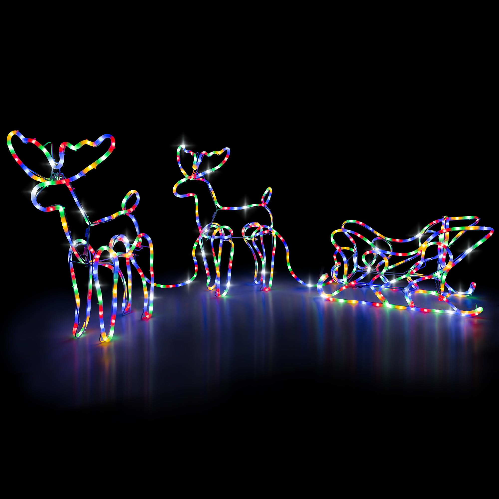 Christow Sleigh & Reindeer Outdoor Christmas Light, 250cm | Rope Light Lawn Deco