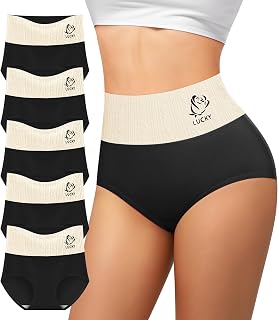 5 Pack Women Cotton High Waist Tummy Control Soft Stretch Briefs Full Coverage Panties