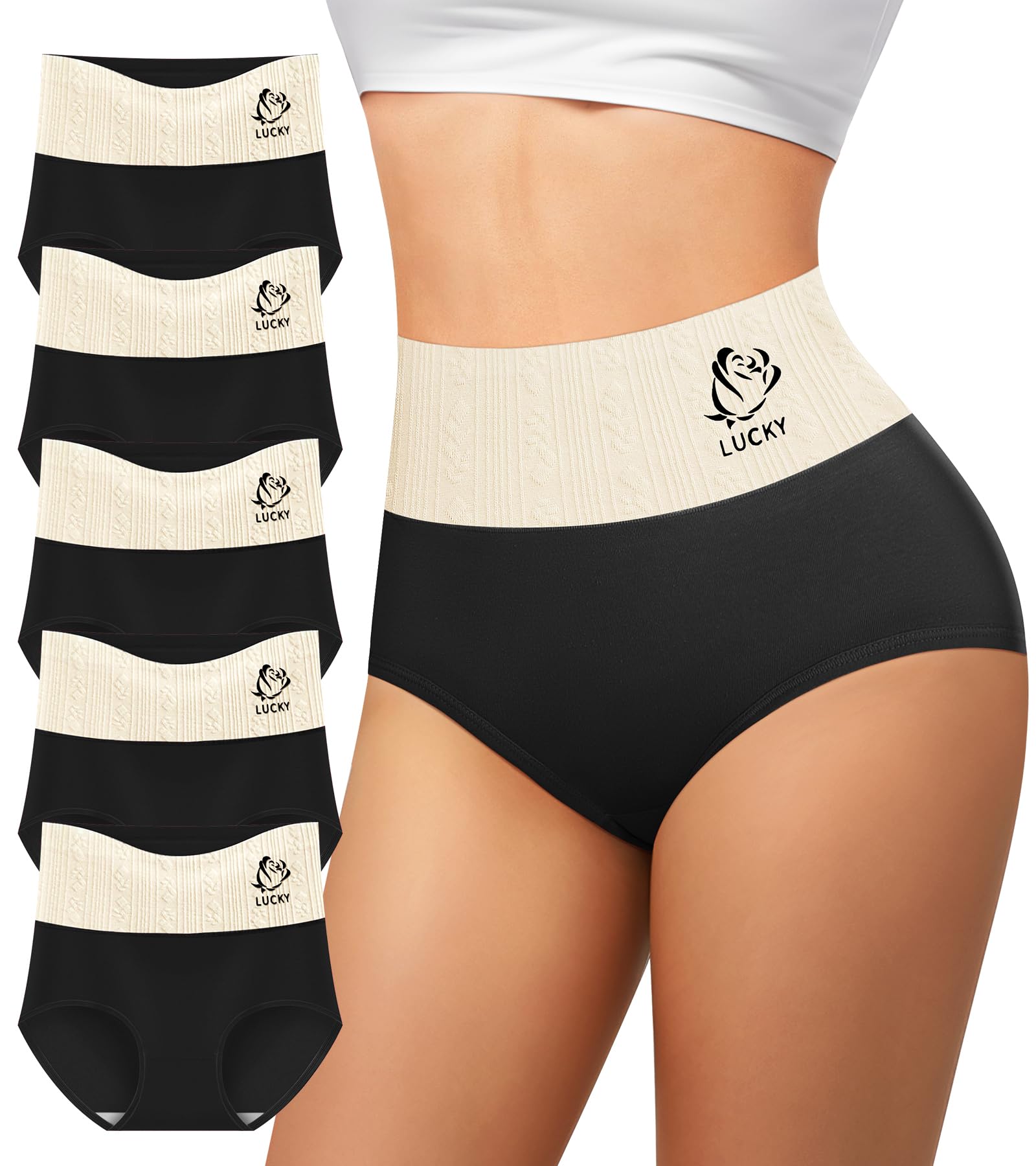 5 Pack Women Cotton High Waist Tummy Control Soft Stretch Briefs Full Coverage P