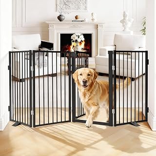 Snagle Paw Freestanding Dog Gate, 80" W x 36" H, 4-Panel, Black