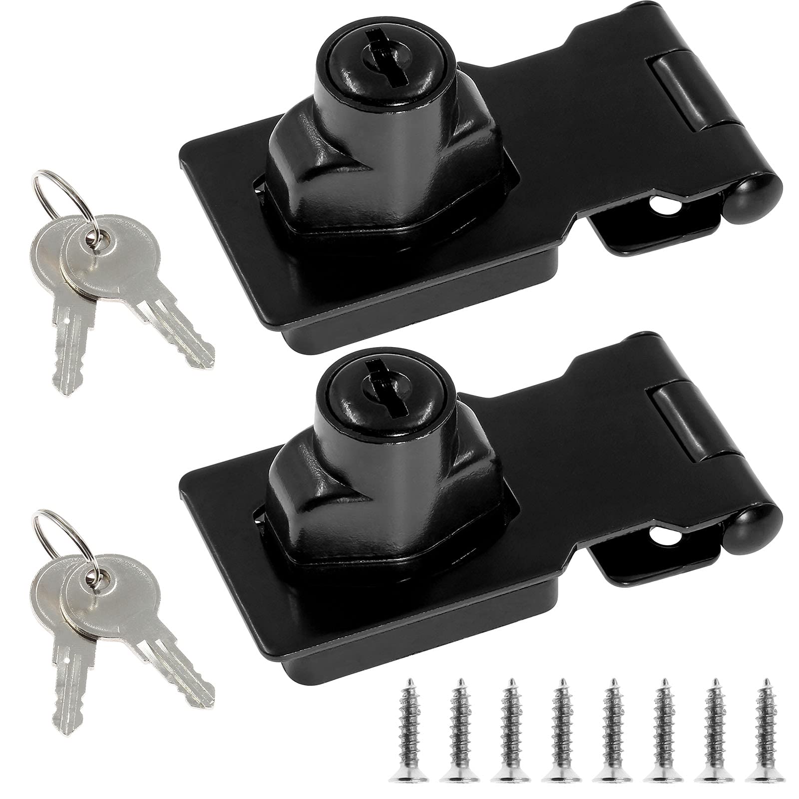Jiozermi 2 Pack 2.5 Inch Hasp Locks with Keys, Flat Black | Stainless Steel Latc