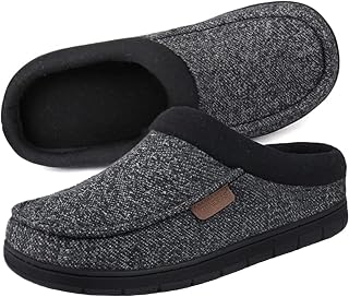 ULTRAIDEAS Men's Nealon Moccasin Clog Slipper, Slip on Indoor/Outdoor House Shoes(Black/Gray, 11-12)
