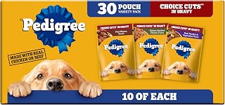 Pedigree Choice Cuts Wet Dog Food Pouch, Protein Variety, 3.5 oz, 30 Count | Beef, Chicken & Filet Mignon flavors, real beef or chicken, 36 vitamins & minerals, complete & balanced, choice cuts in gravy