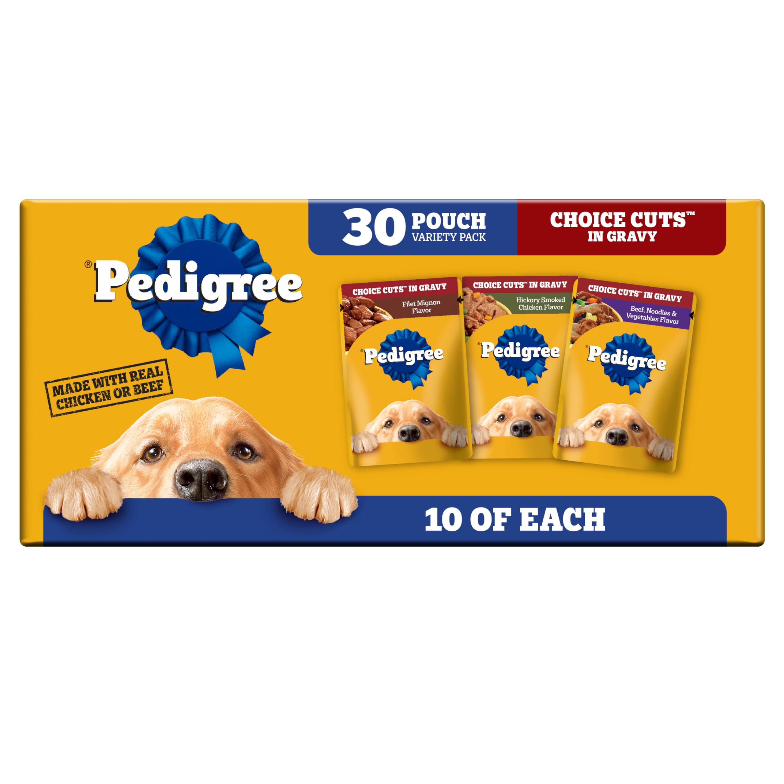 Pedigree Choice Cuts Wet Dog Food Pouch, Protein Variety, 3.5 oz, 30 Count | Bee