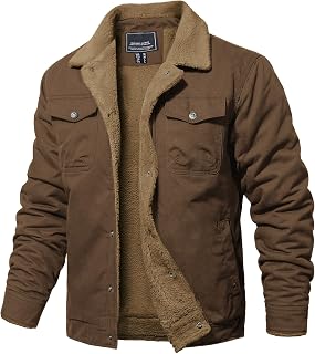 Mens Winter Jacket Thick Warm Fleece Lined Trucker Cargo Coat
