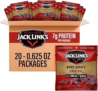 Jack Link's Beef Jerky Multipack - Original - 0.625 oz (20 Pack) | Made with 100% Real Beef - Ready to Eat Real Meat Protein Snacks - 7g Protein per Serving - Bags