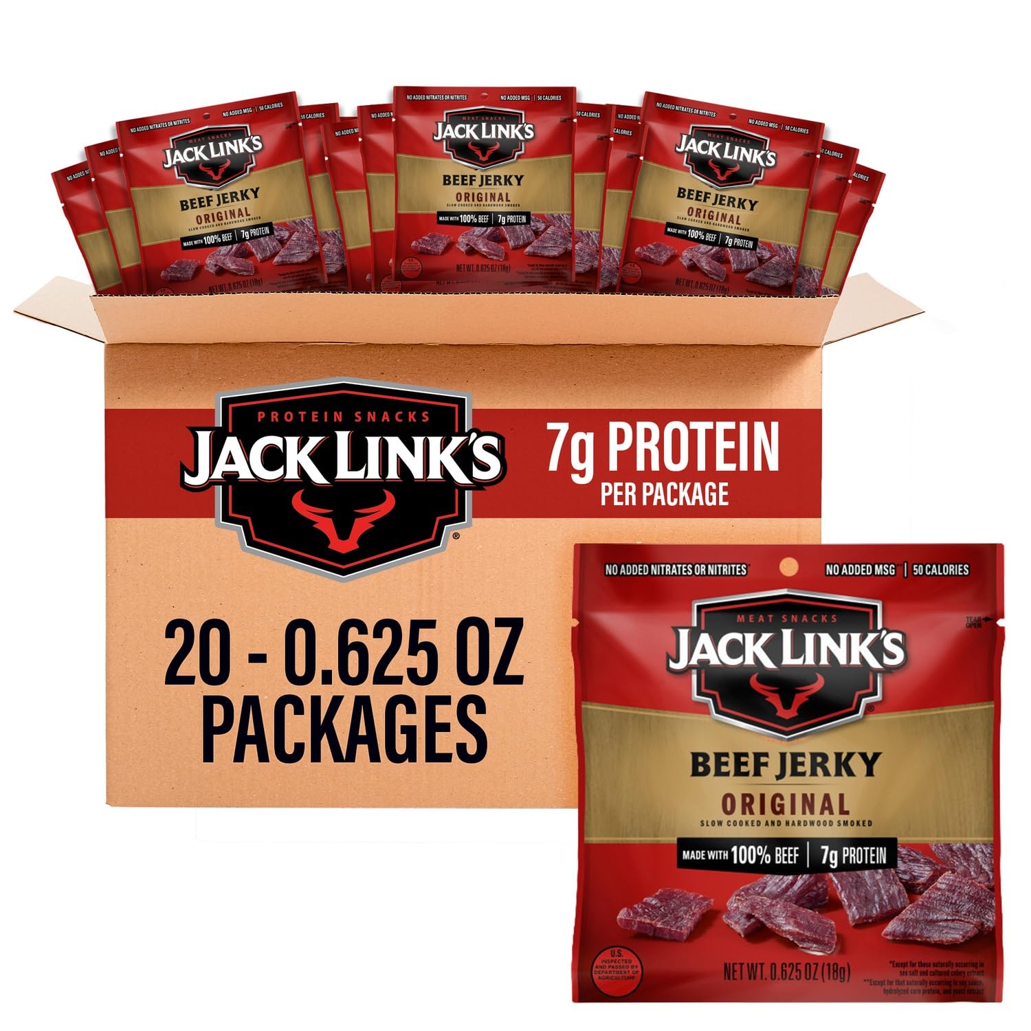 Jack Link's Beef Jerky Multipack - Original - 0.625 oz (20 Pack) | Made with 100
