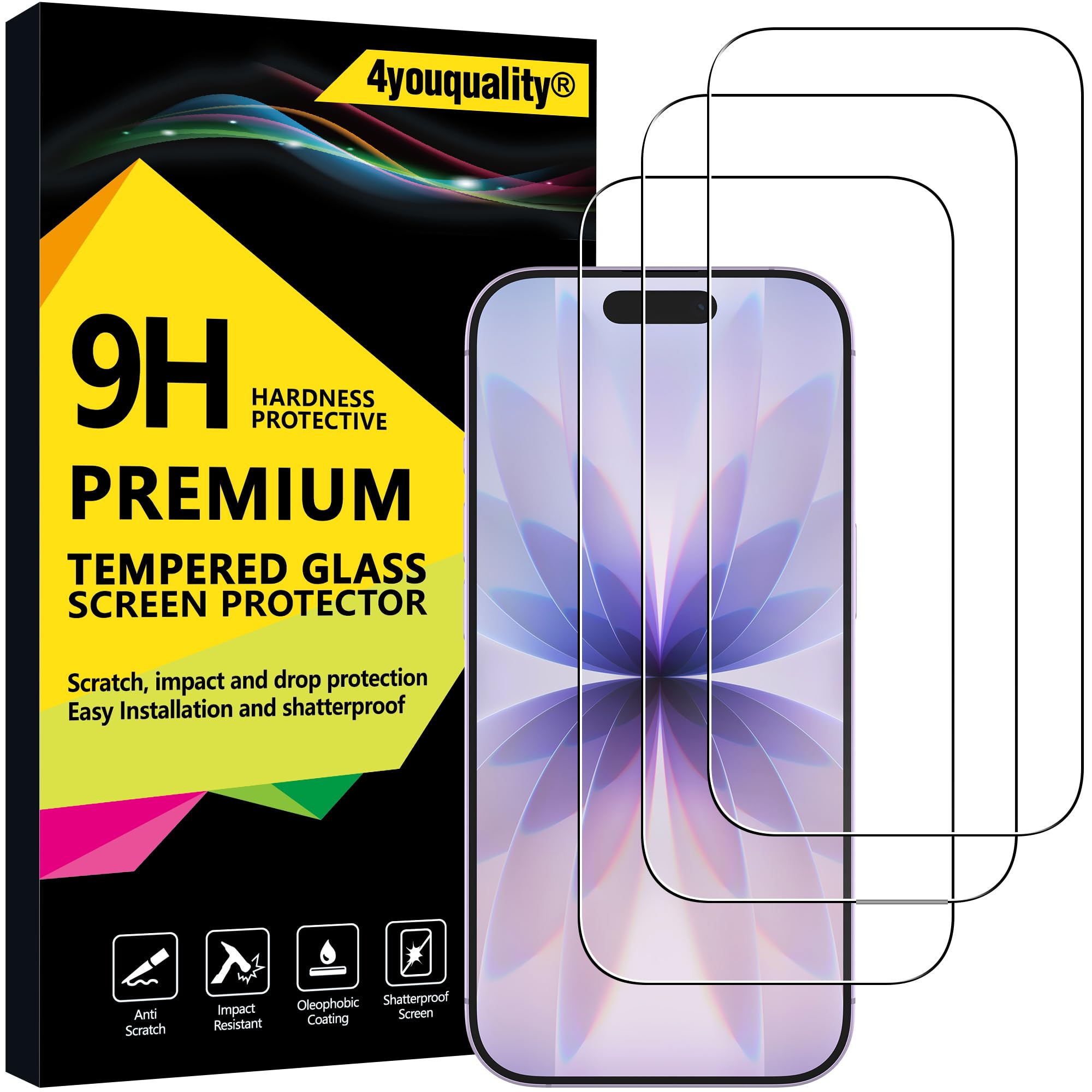 4youquality 3-Pack for iPhone 18 Pro/17 Pro, 17 & 16 Pro Screen Protector | Temp