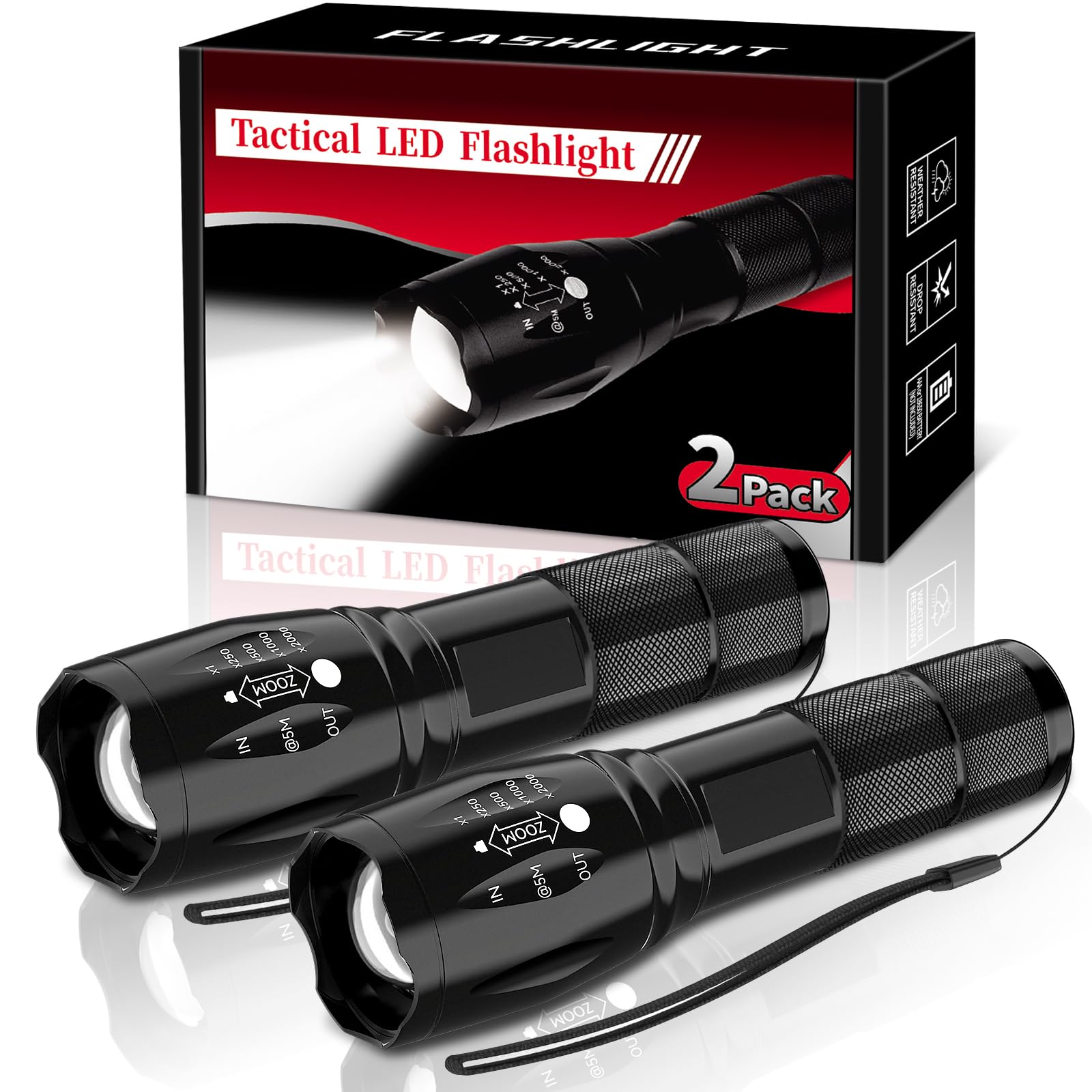 BESTSUN LED Flashlight 2 Pack, Small Flashlights Powerful High Lumens 5 Modes, W