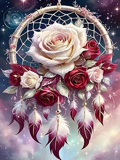 Dream Catcher Counted Cross Stitch Kits for Adults, Flowers Stamped Cross Stitch Kits for Beginners, Needlepoint Cross-Stitch Patterns Embroidery Kits Arts and Crafts for Home Decor 12×16 Inch