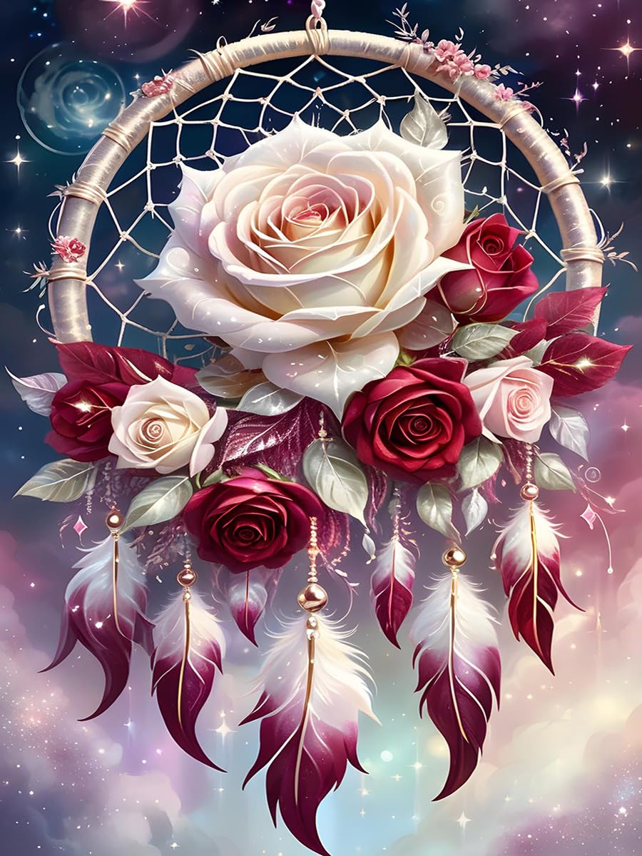 Dream Catcher Counted Cross Stitch Kits for Adults, Flowers Stamped Cross Stitch