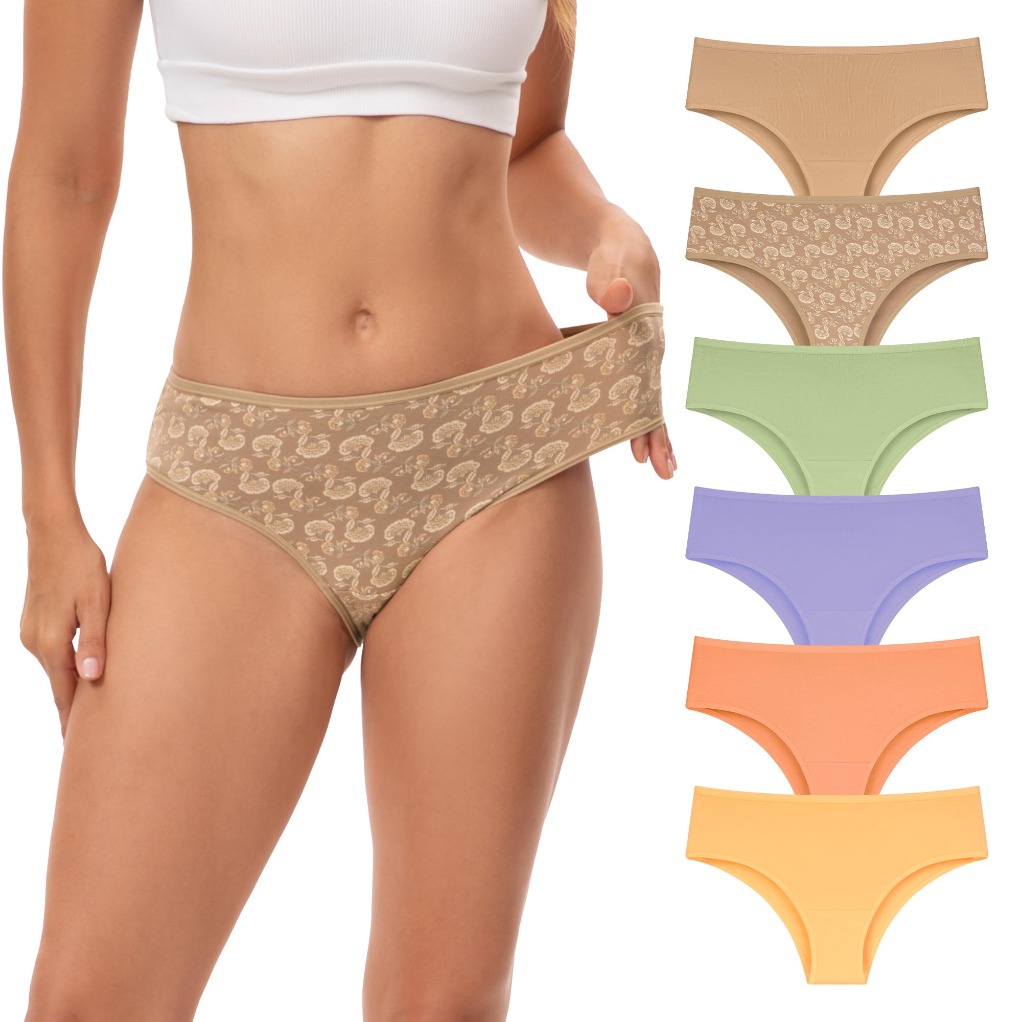 INNERSY Women's Cotton Underwear Cheeky Hipster Panties 6-Pack