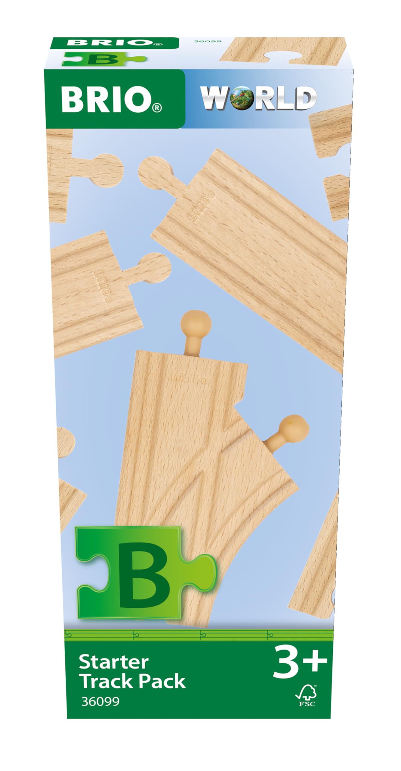 BRIO World – 36099 Starter Track Pack | 12-Piece Wooden Train Track Set for Kids
