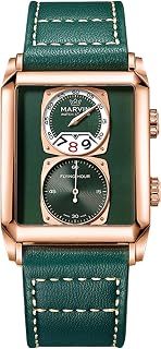 marvin Watches for Men Swiss Mens Watch in Stainless Steel with Leather Strap and Rectangular Sapphire Glass Dial, Quartz Movement, 50M Waterproof