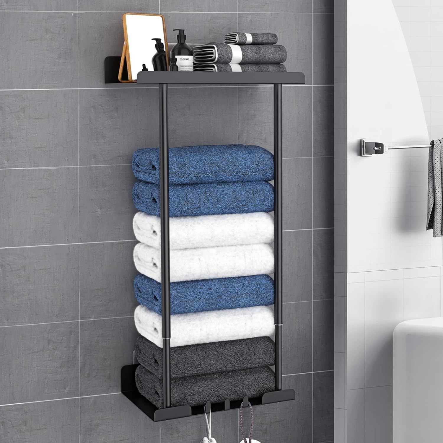 Towel Racks for Bathroom, No Drilling Towel Holder Towel Rack, Towel Storage Wal