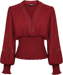 Scarlet Darkness Women's Renaissance Lace V Neck Lantern Sleeve Blouse