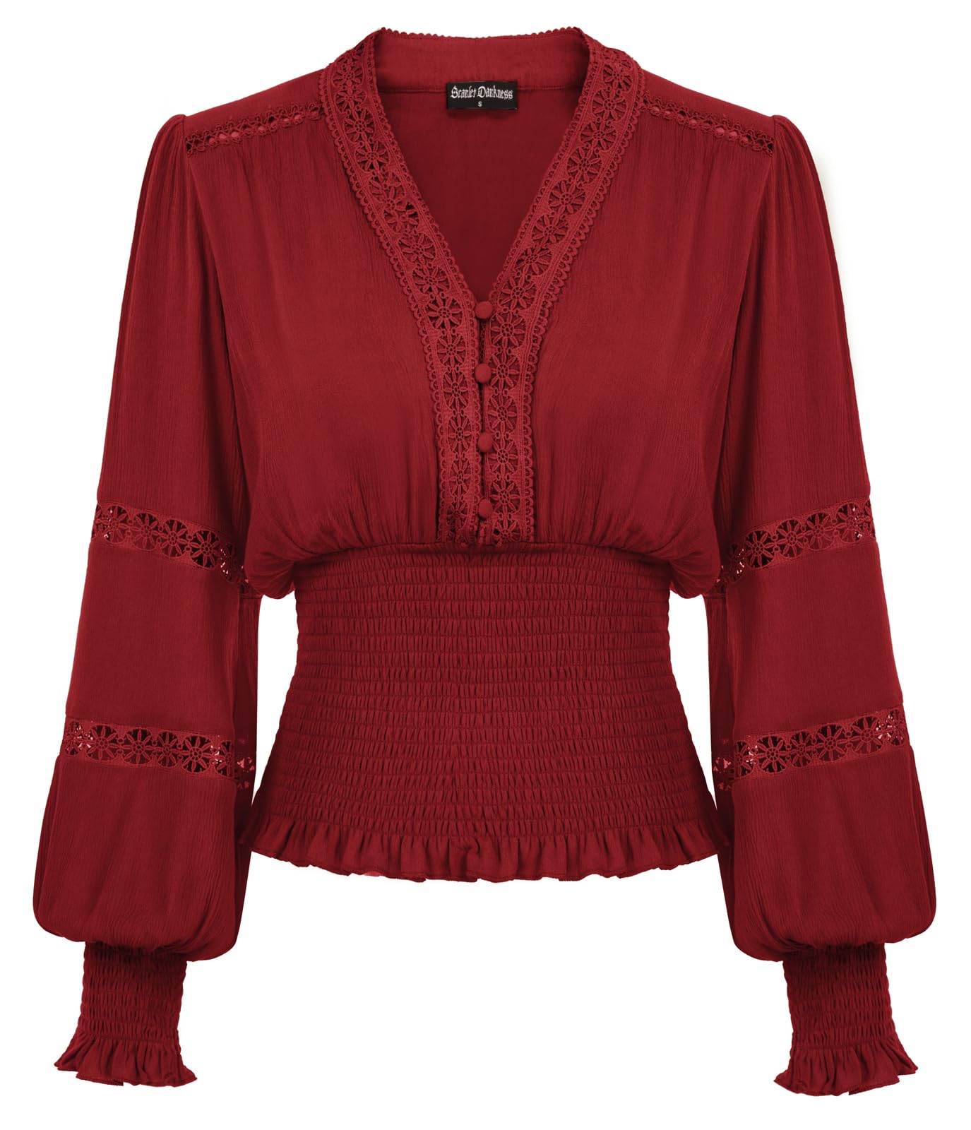 Scarlet Darkness Women's Renaissance Lace V Neck Lantern Sleeve Blouse