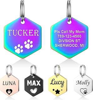 YEHANTI Pet Tags for Dogs Cats, Dog Tag Personalized Engraving Pet ID Tags, Stainless Steel Custom Name Tag for Dog and Cat, Dog Tags Engraved for Pets with Various Cute and Beautiful Icons, Hexagon