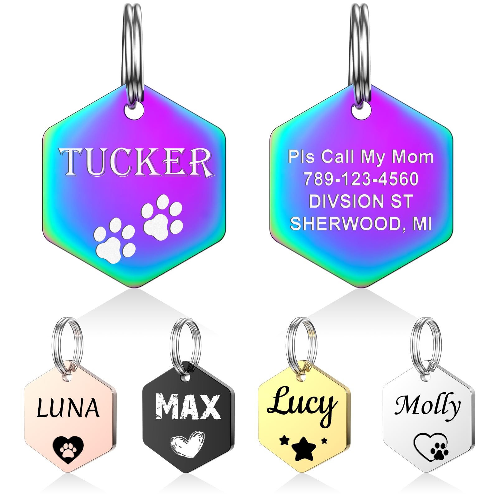 YEHANTI Pet Tags for Dogs Cats, Dog Tag Personalized Engraving Pet ID Tags, Stai