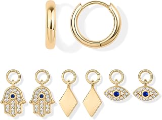 PAVOI 14K Gold Plated Mix & Match Charms Dainty Huggie Earrings for Women
