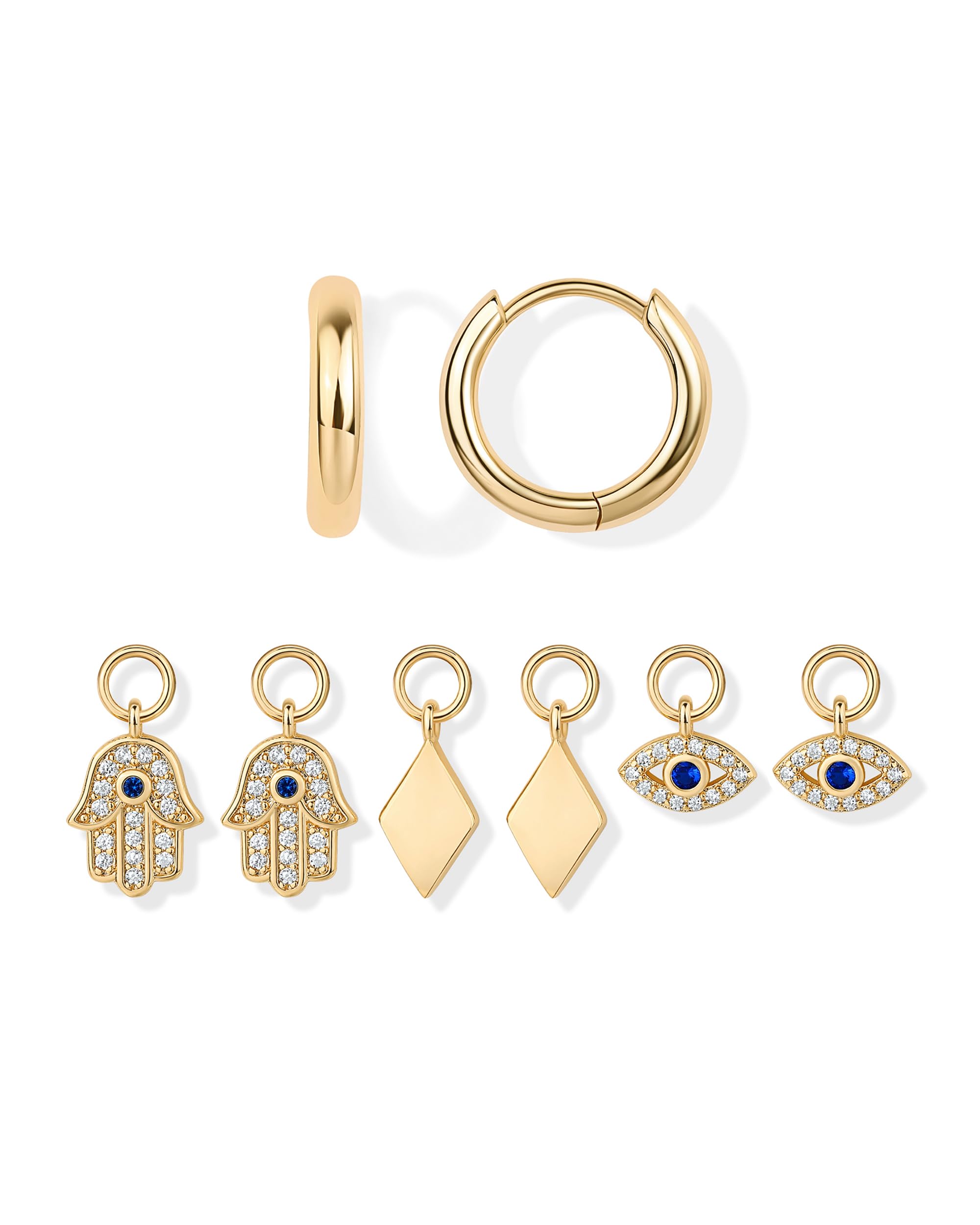PAVOI 14K Gold Plated Mix & Match Charms Dainty Huggie Earrings for Women