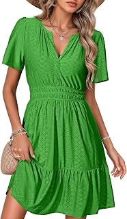 Simplee Womens 2026 Summer Mini Dress Eyelet Short Sleeve Cocktail Short Dresses Cute A Line Sun Dress with Pockets