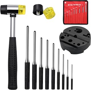 14pcs Pin Punch Set, including Universal Block, Pin Punches and Hammer | for Jewelers, Watchmakers, Building Workers, Engineers, and Craftsman