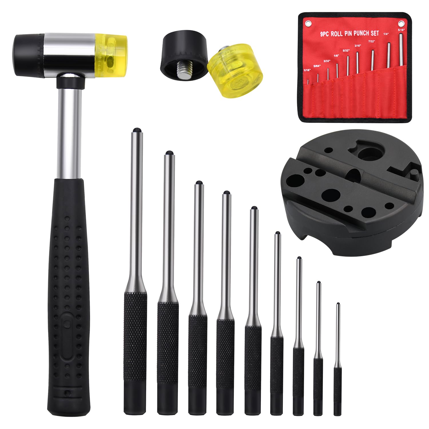 14pcs Pin Punch Set, including Universal Block, Pin Punches and Hammer | for Jew