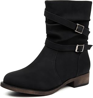 Ataiwee Women's Western Low Chunky Heel Zip Mid-Calf Boots.