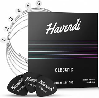 Havendi® Electric Guitar Strings 10-46 brilliant sound Regular Light Gauge Nickel Wound (6 string set) incl. 3 picks