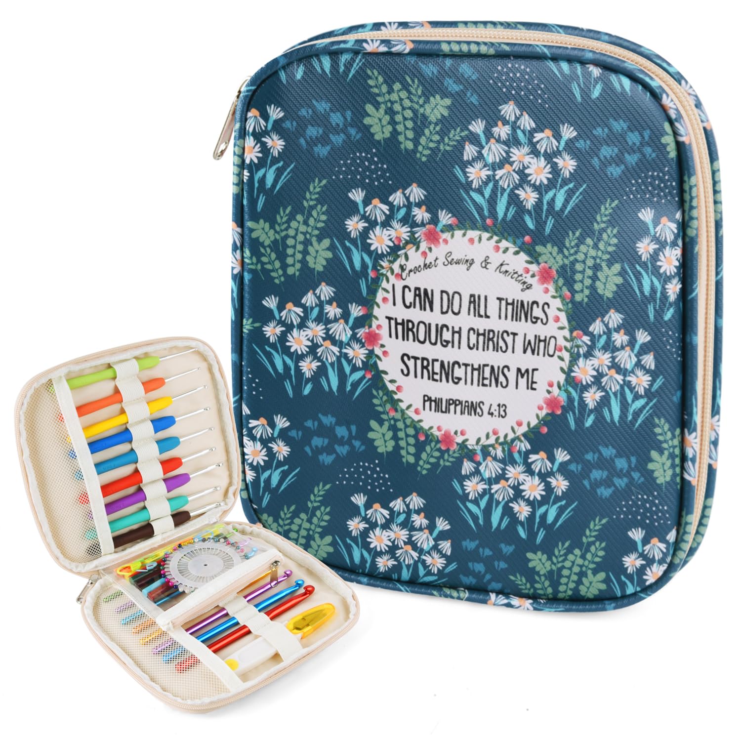 Crochet Hook Case, Portable Zipper Storage Organizer Bag for Crochet Needles/Kni