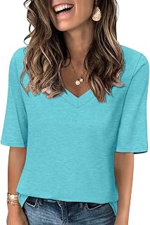 Minetom Women's V-Neck Casual Half Sleeve Top Basic Summer Tees