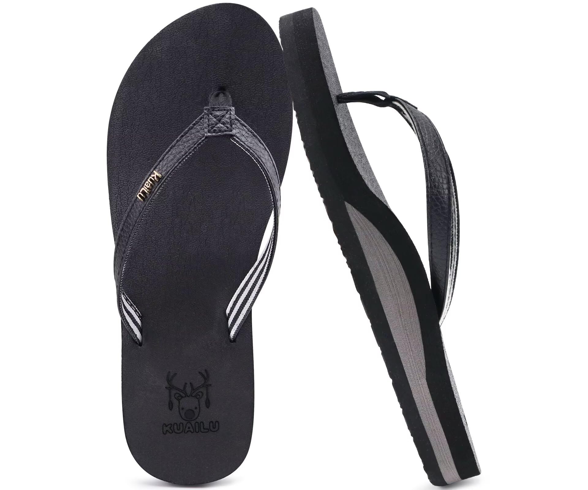 KuaiLu Women's Summer Arch Support Beach Flip Flops Anti-Skid Sea
