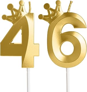 Forty-six Metallic Gold 46 Birthday Candle, 46th Candle for Cake,46th Cake Topper,Birthday Party Anniversary Celebration Decoration Supplies for Men Women Kids Birthday Decor