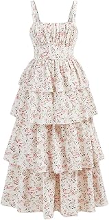 Verdusa Girl's Floral Layered Long Dress Tiered Sleeveless Tank Dress Summer Vacation Outfits