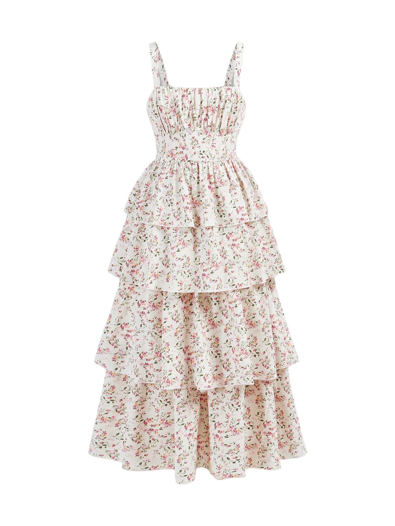 Verdusa Girl's Floral Layered Long Dress Tiered Sleeveless Tank Dress Summer Vac