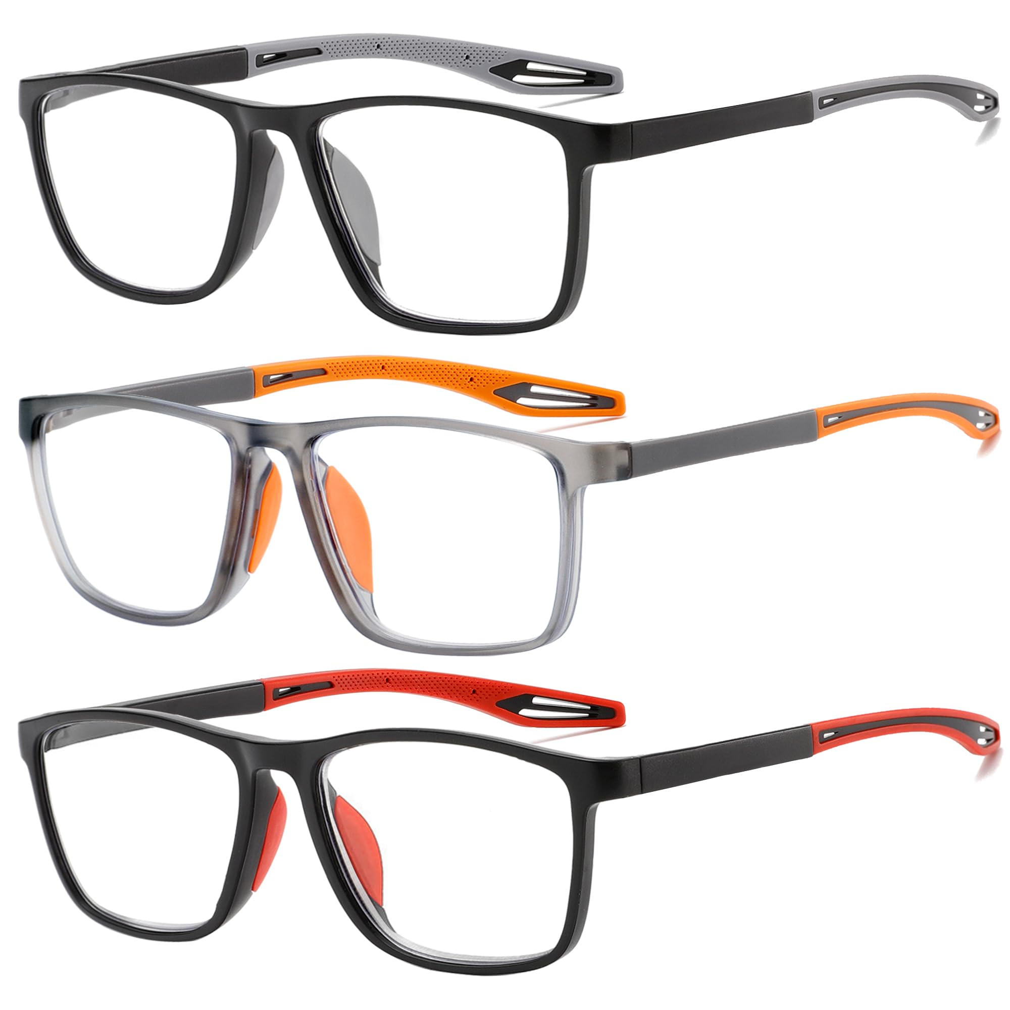 Fsread 3 Pack Reading Glasses Men Sporty Blue Light Blocking Comfortable and Fle